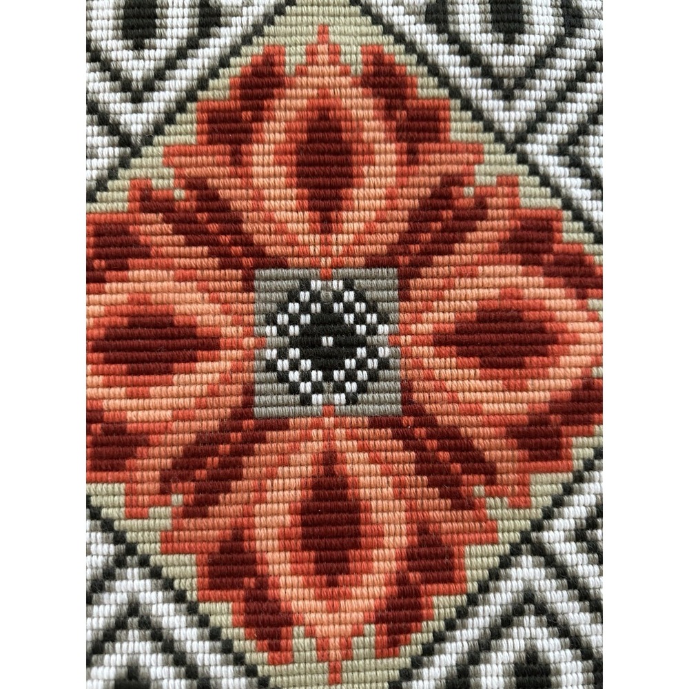 Vtg Norwegian Akle Needlepoint Panel Scandinavian Folk Art Floral Orange (E) - Picture 5 of 7